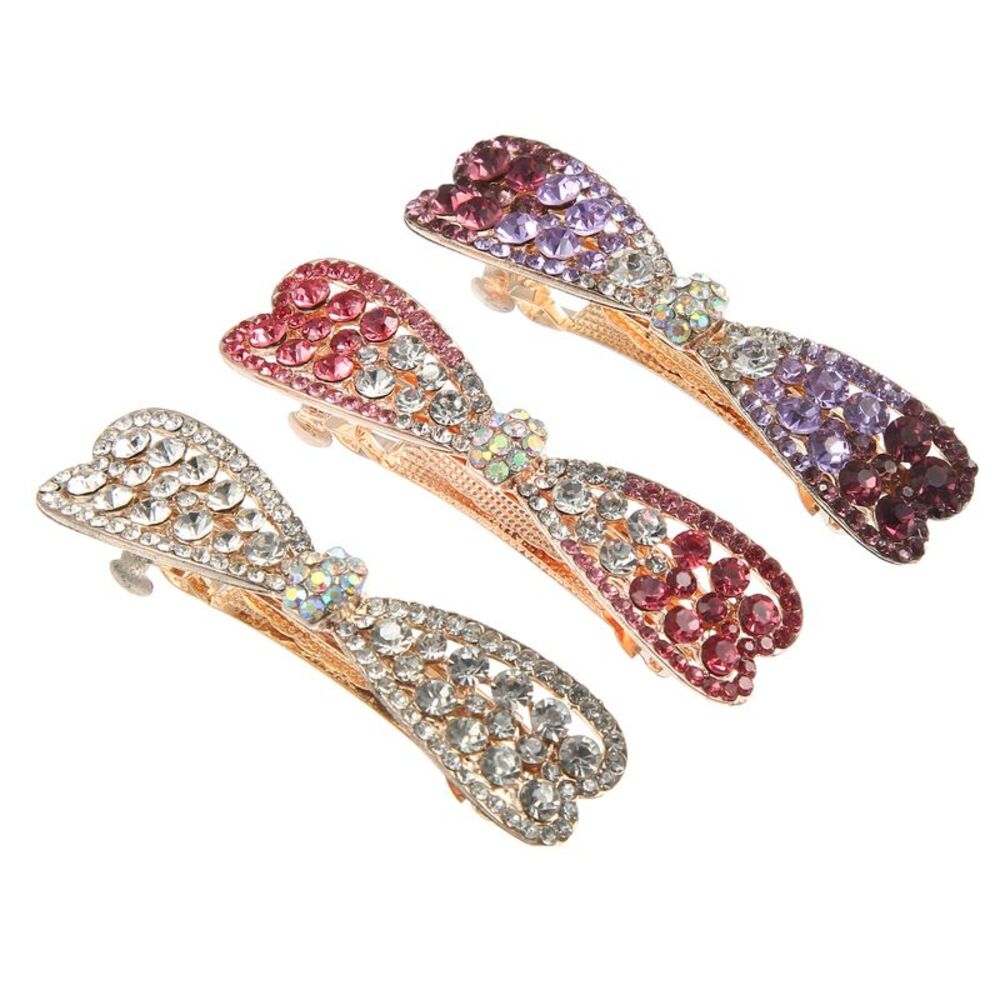 3 Pcs Sparkly Glitter Rhinestones Hairpin Hair Clips, White Pink Purple
